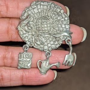 Vintage Garden Hat Brooch with Pendants